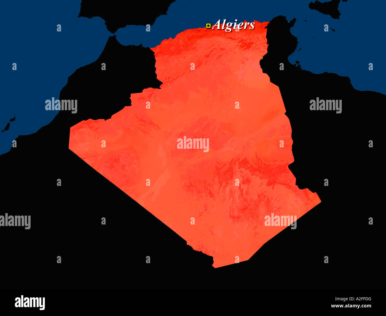Ha evidenziato un'immagine satellitare di Algeria con la capitale algerina mostrato Foto Stock