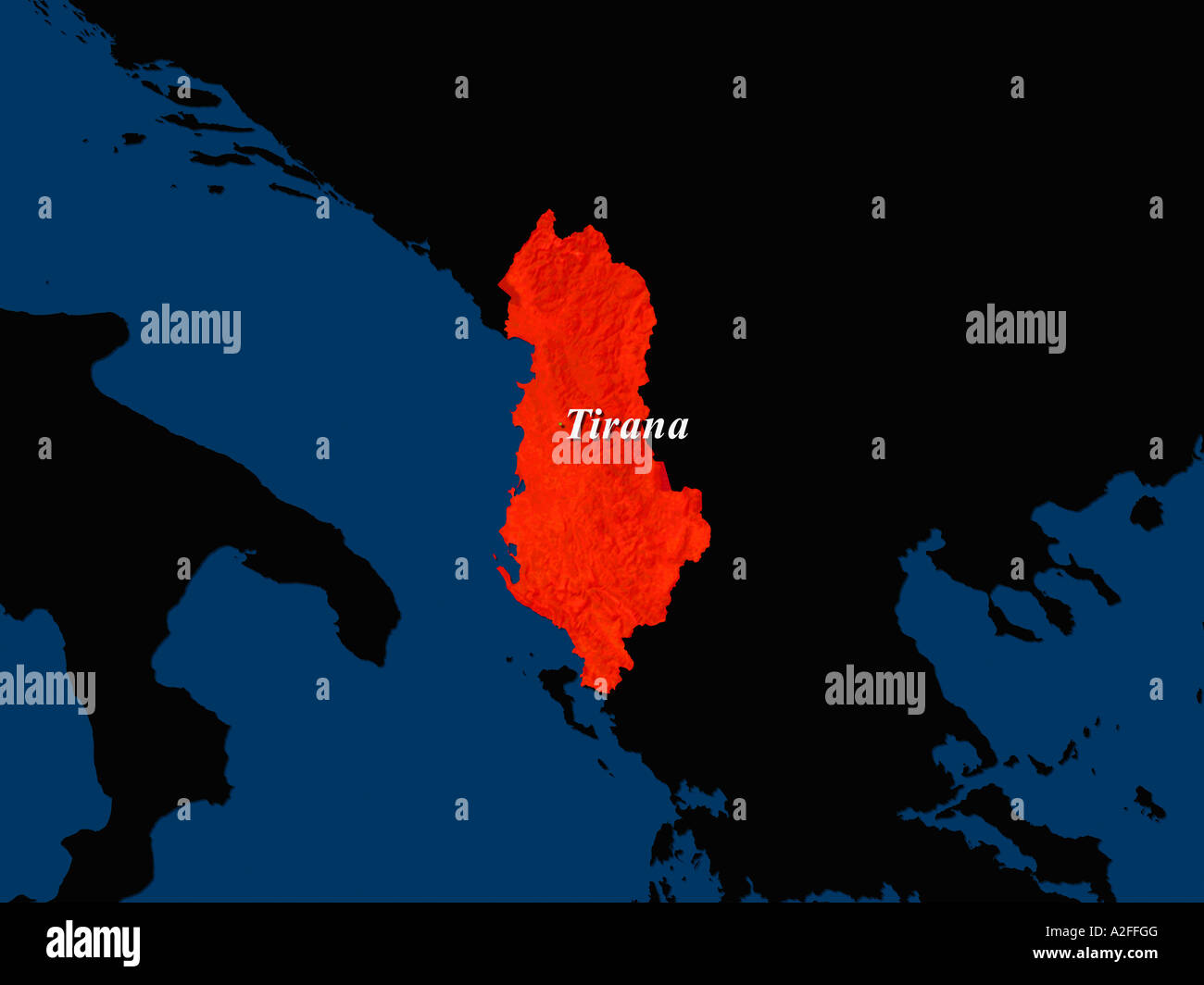 Ha evidenziato un'immagine satellitare di Albania con la capitale Tirana mostrato Foto Stock