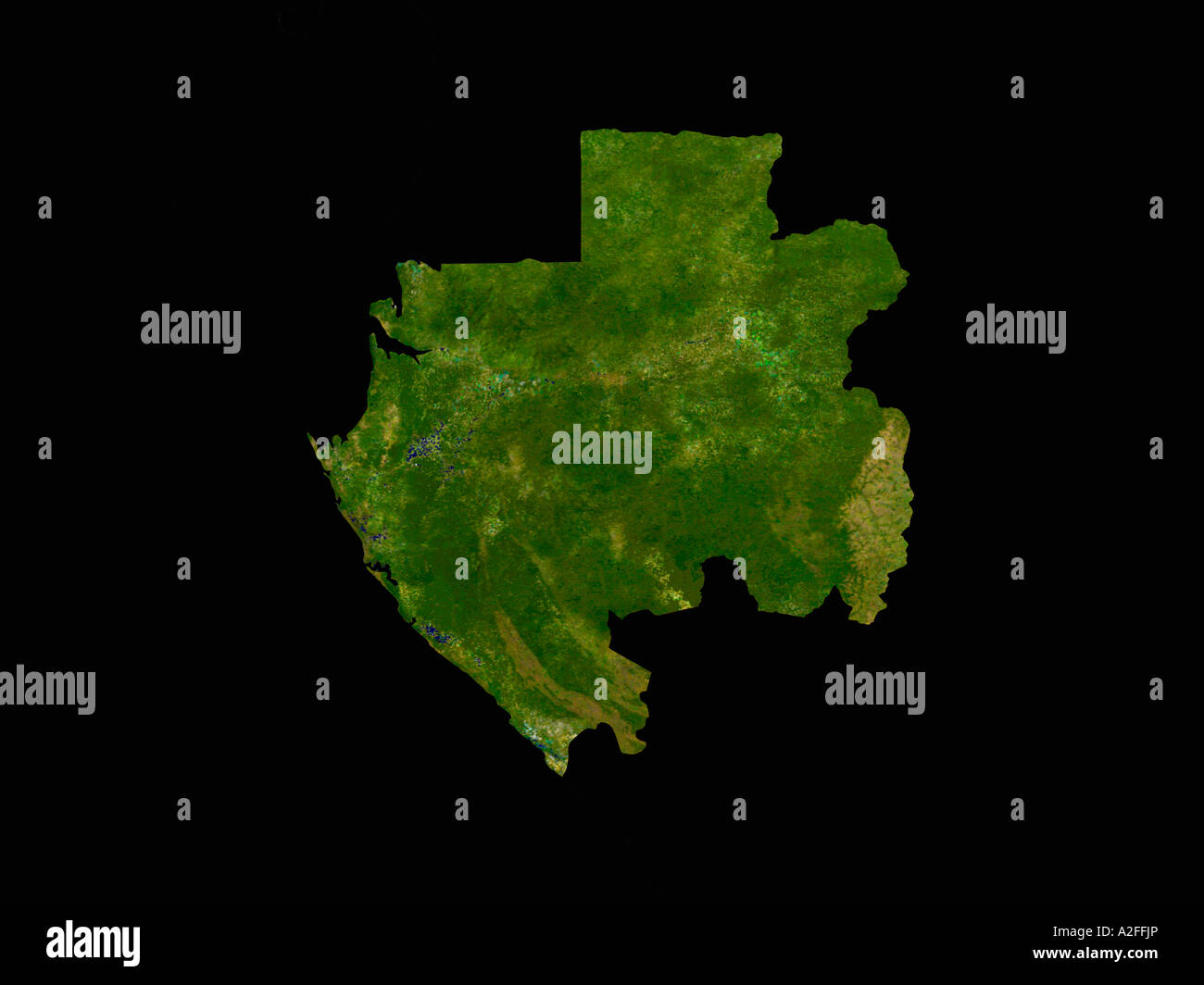 Ha evidenziato un'immagine satellitare del Gabon senza i paesi circostanti hanno mostrato Foto Stock