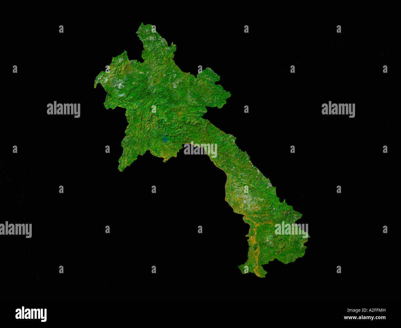 Ha evidenziato un'immagine satellitare del Laos senza i paesi circostanti hanno mostrato Foto Stock