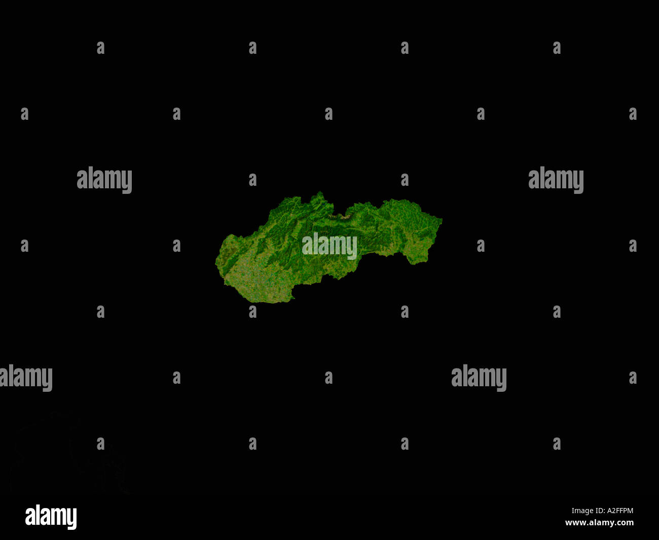 Ha evidenziato un'immagine satellitare della Slovacchia senza i paesi circostanti hanno mostrato Foto Stock