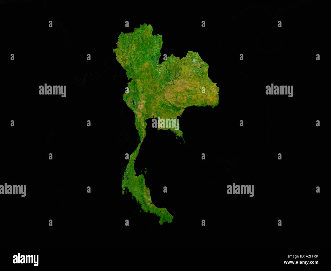 Evidenziato Immagine satellitare della Thailandia senza i paesi circostanti hanno mostrato Foto Stock