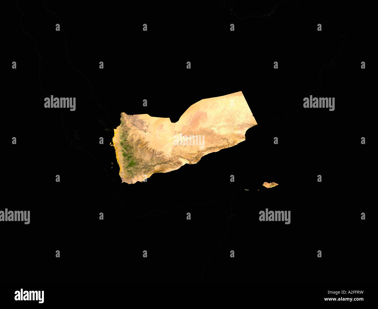 Ha evidenziato un'immagine satellitare dello Yemen senza i paesi circostanti hanno mostrato Foto Stock