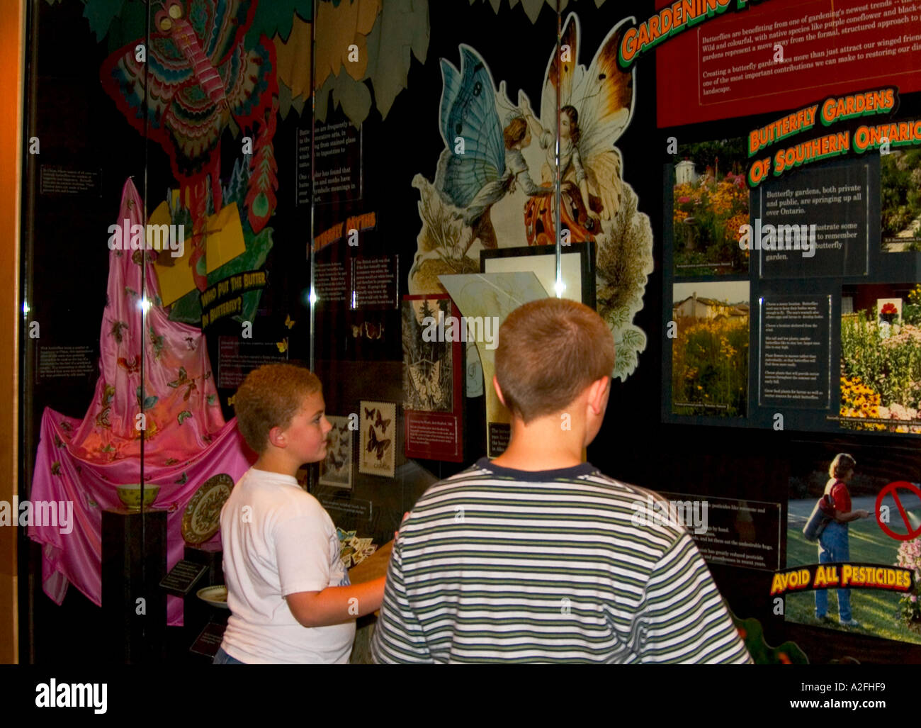 Due giovani ragazzi al Conservatory della Farfalla Niagara Falls Canada Foto Stock
