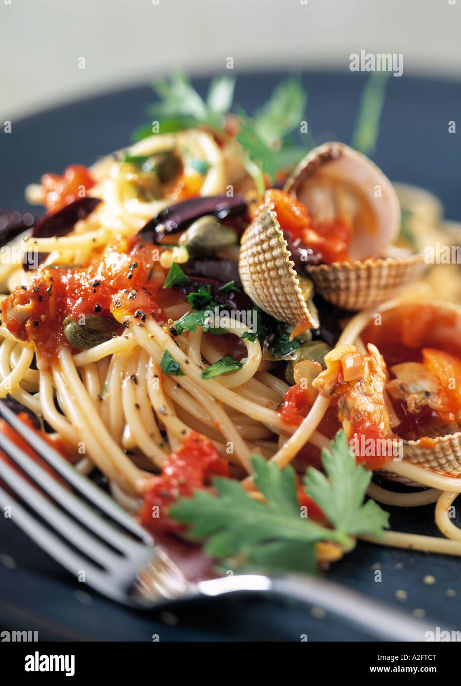 Close up di spaghetti vongole Foto Stock
