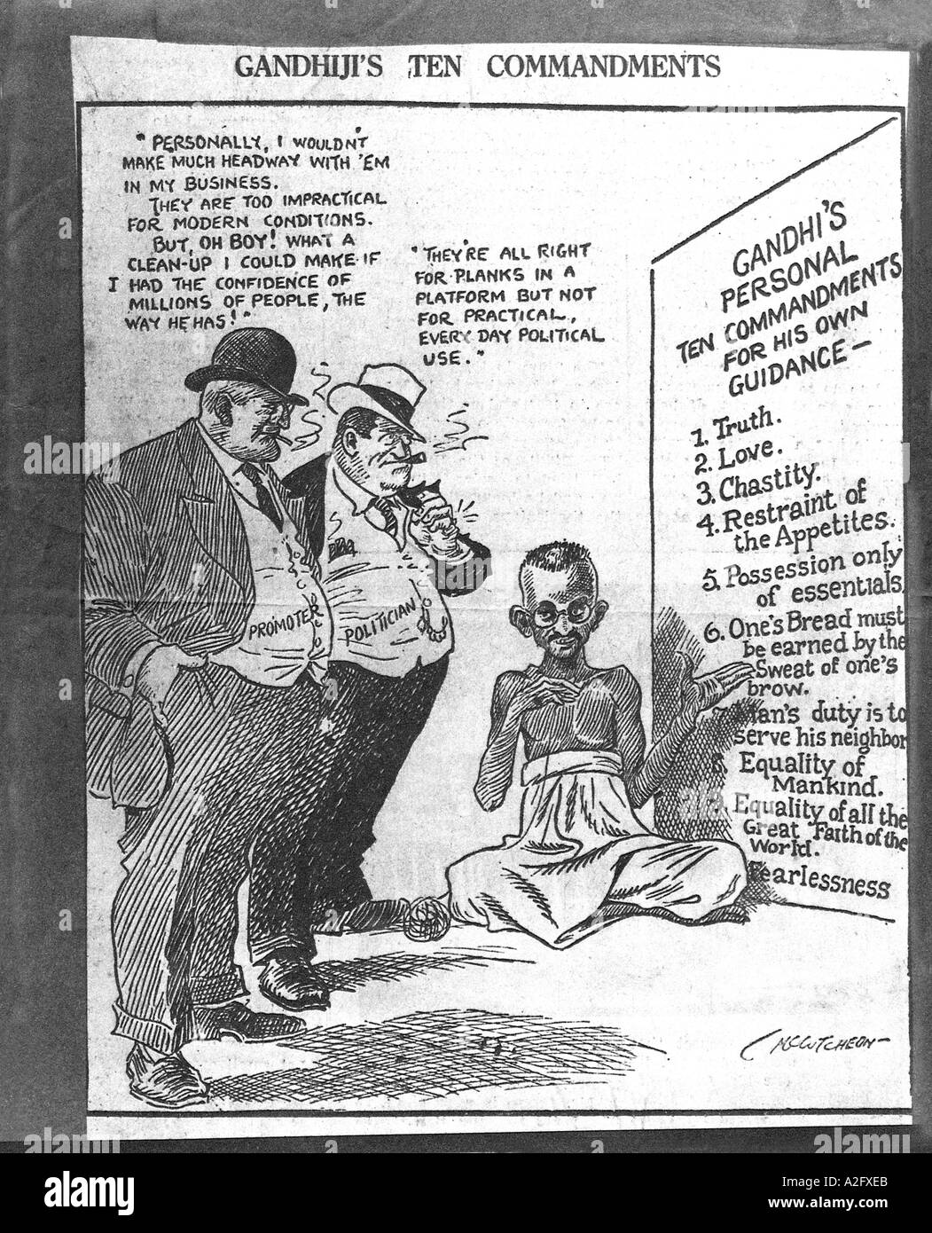 Il Mahatma Gandhi dieci comandamenti cartoon 1928 Foto Stock