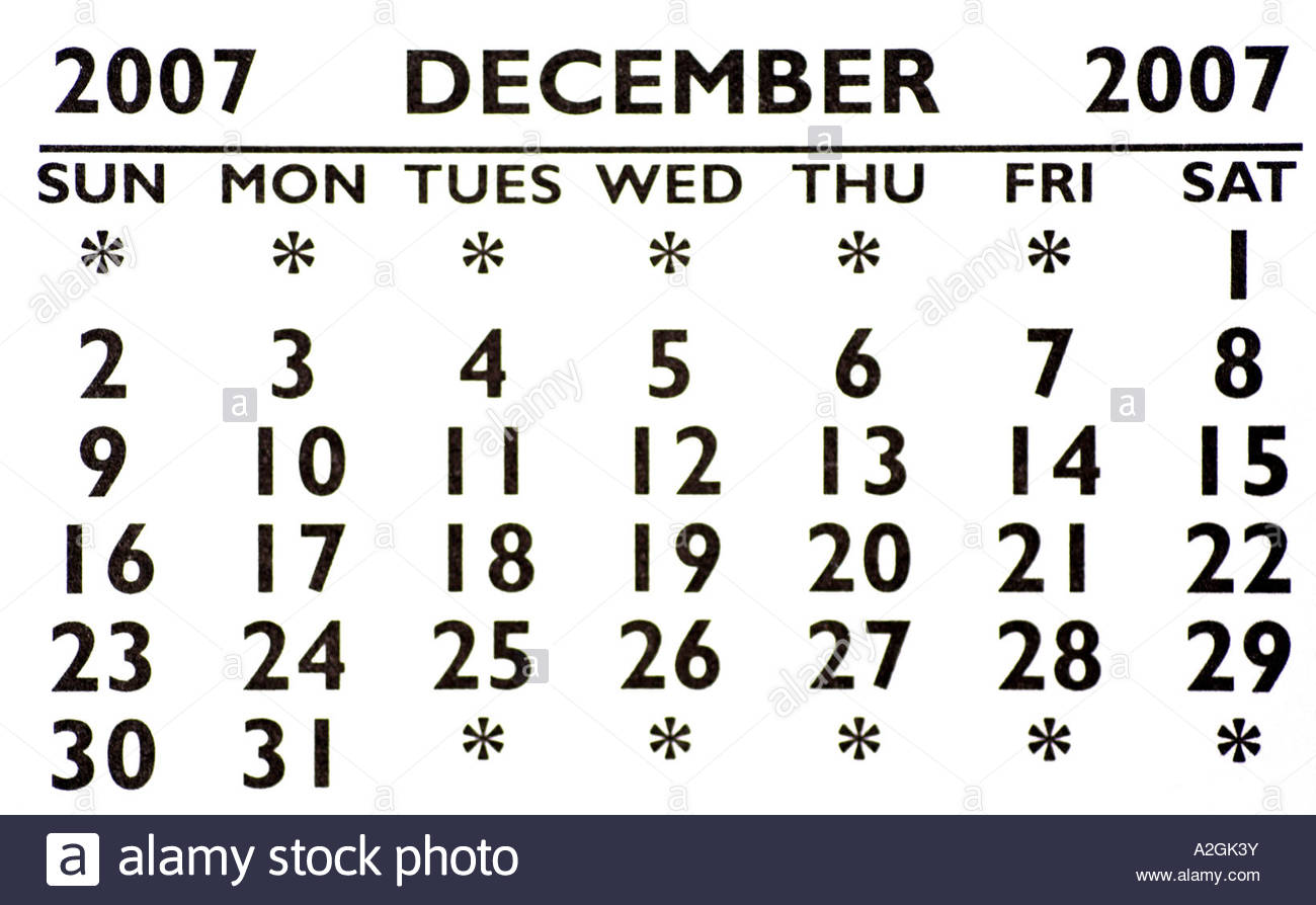 Calendario Dicembre 2007 Foto Stock Alamy calendario 2007 dicembre