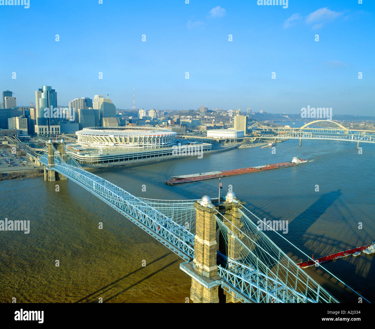 Roebling Suspension Bridge Cincinnati in Ohio Foto Stock