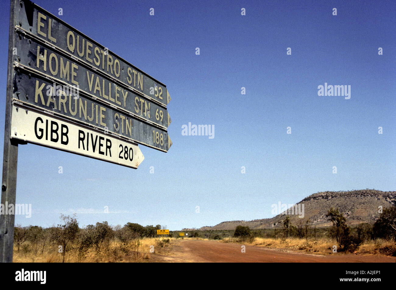 Chilometraggio Kimberleys signpost Australia Occidentale Foto Stock