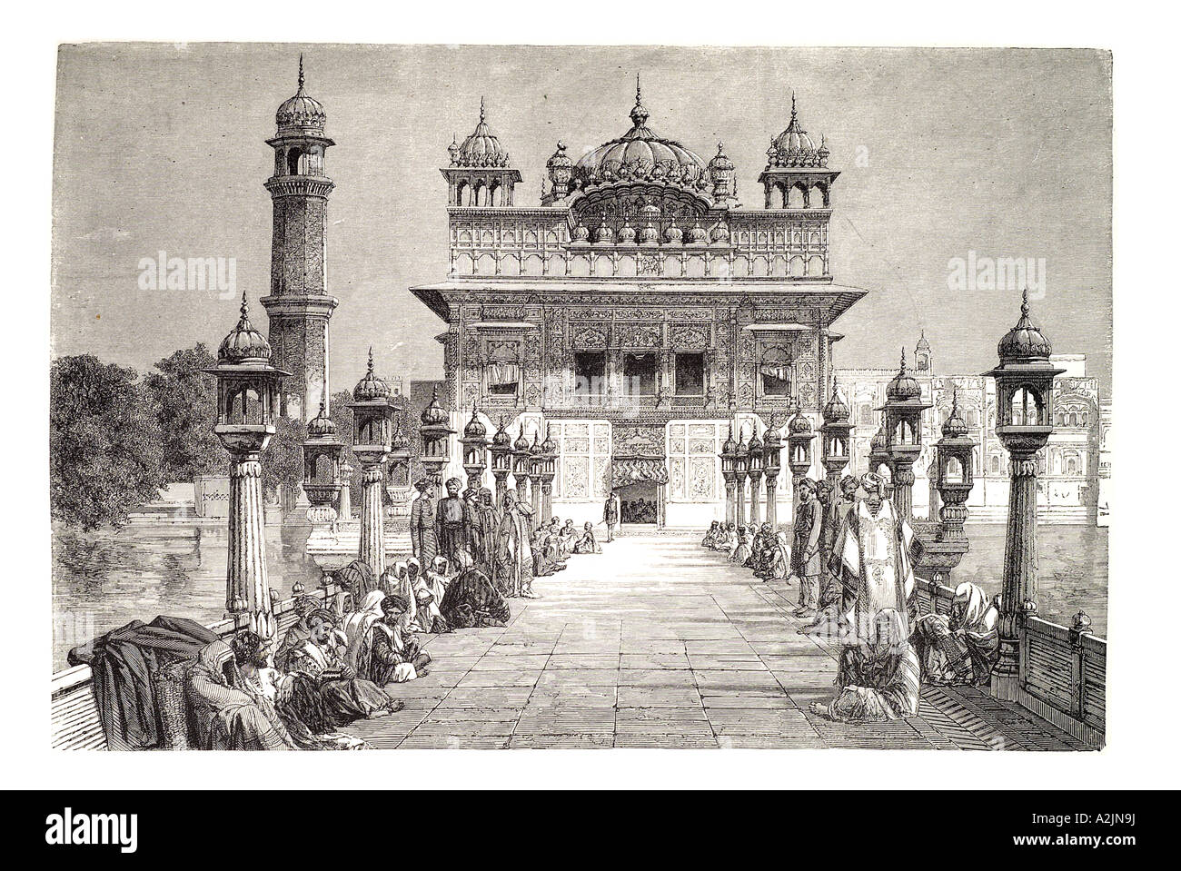 India Punjab Amritsar Golden gold tempio sikh sikhismo santuario spirituale religione pellegrino isola coloniale di marmo sacro culto o Foto Stock