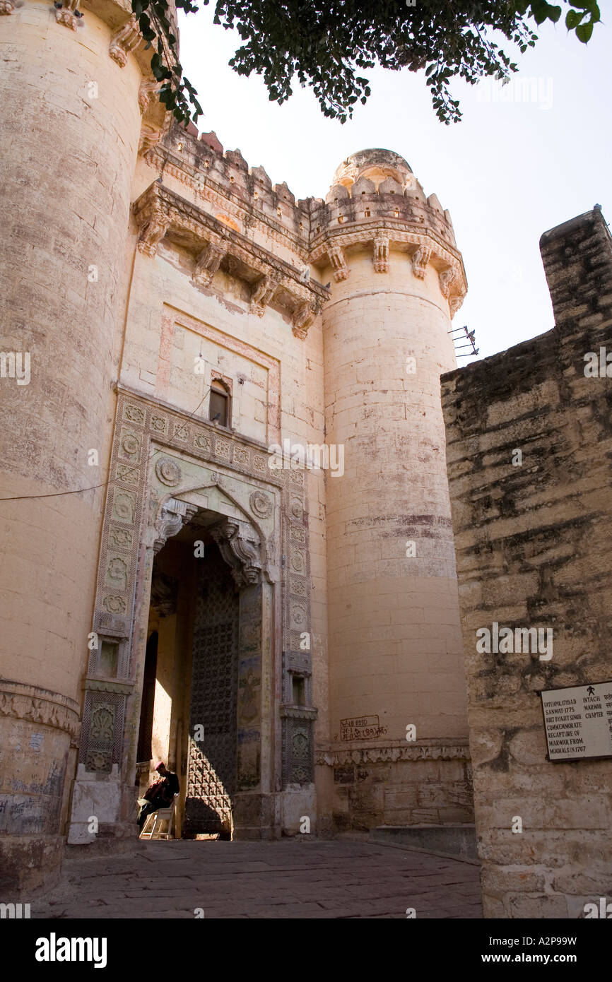 India Rajasthan Jodhpur Fort Meherangarh gate Fatehpol Foto Stock