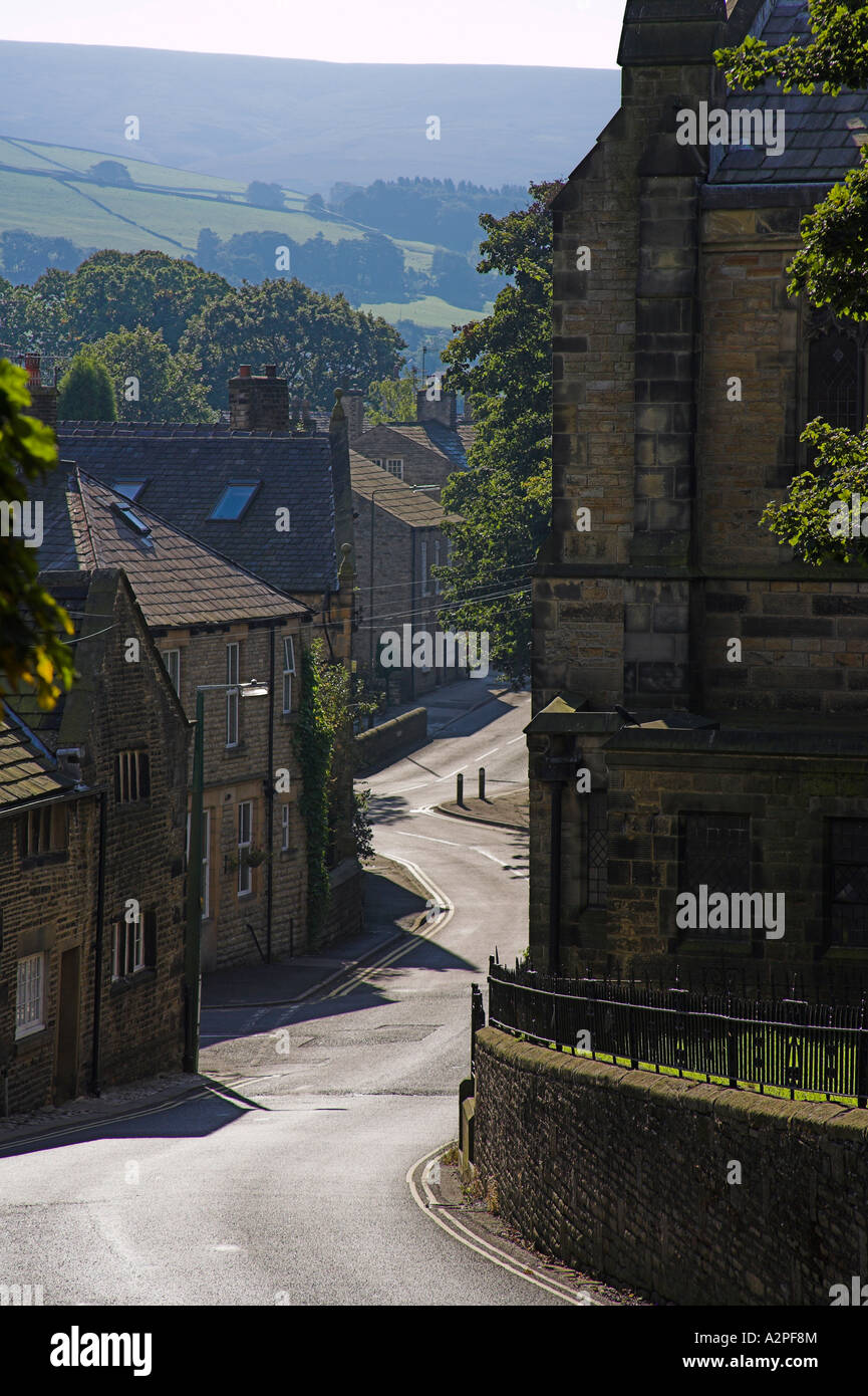 Scena di strada nella vecchia Glossop nel Derbyshire Foto Stock