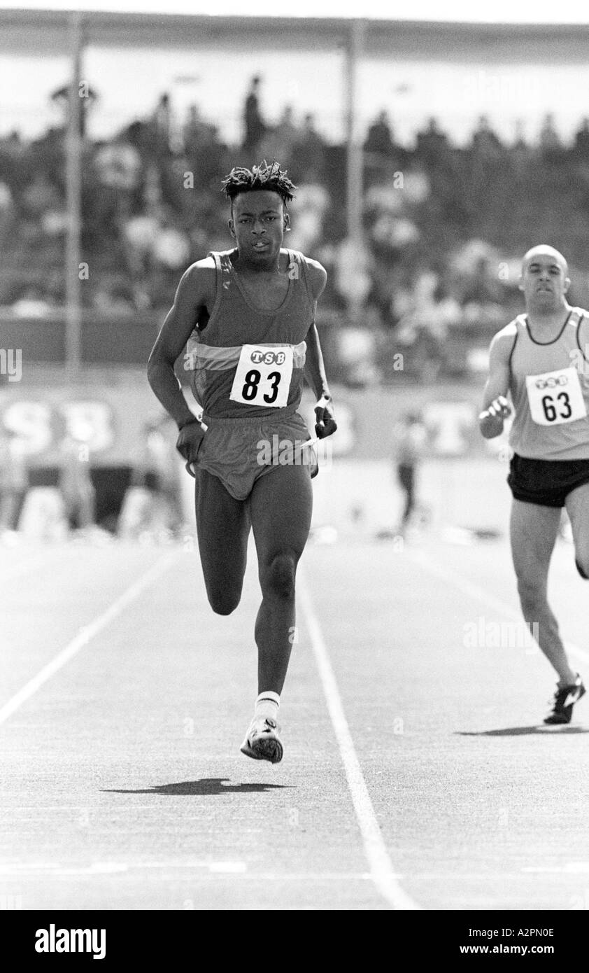 Marlon Devonish acceso per West Midlands scuole in scuole di inglese di Atletica a Telford 1994 Foto Stock