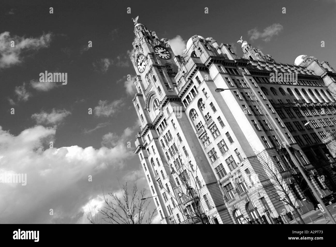 B W Royal Liver Building liverpool primavera 2005 Foto Stock