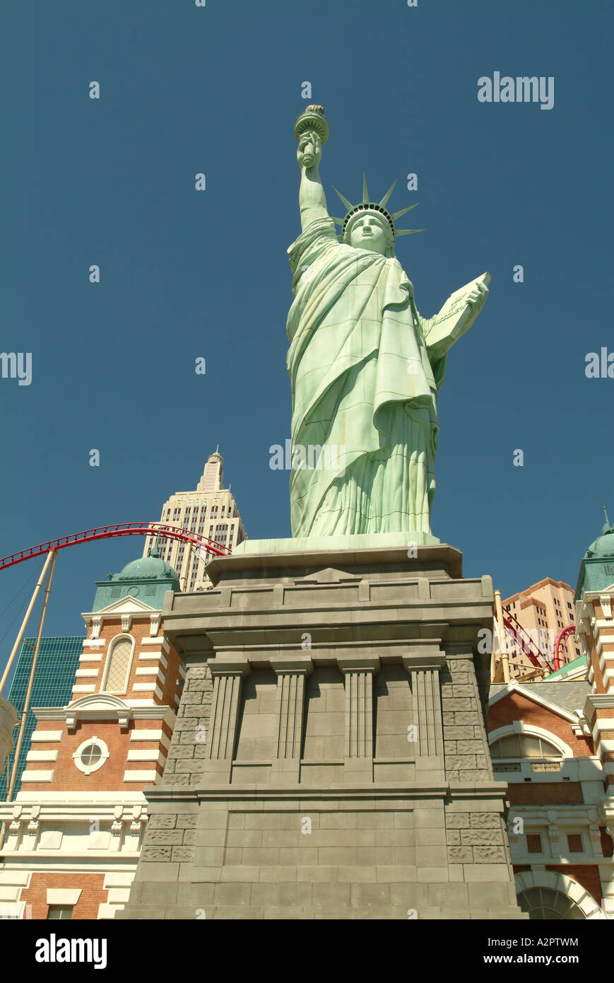 Las Vegas New York una replica della statua della Libertà ancore un angolo dell'hotel. Foto Stock
