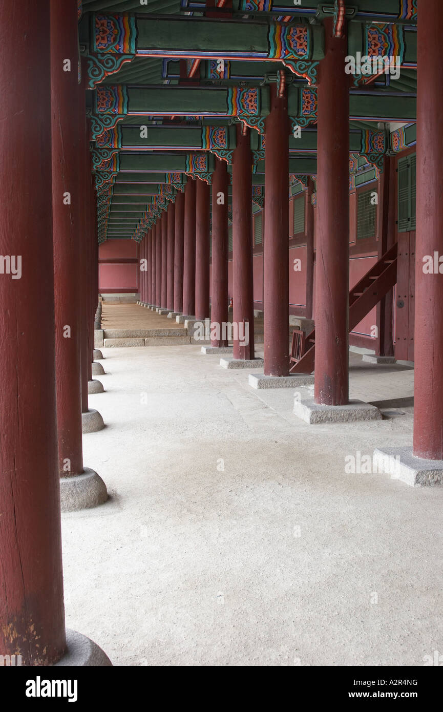 Colonne di legno, Gyeongbokgung Palace Foto Stock