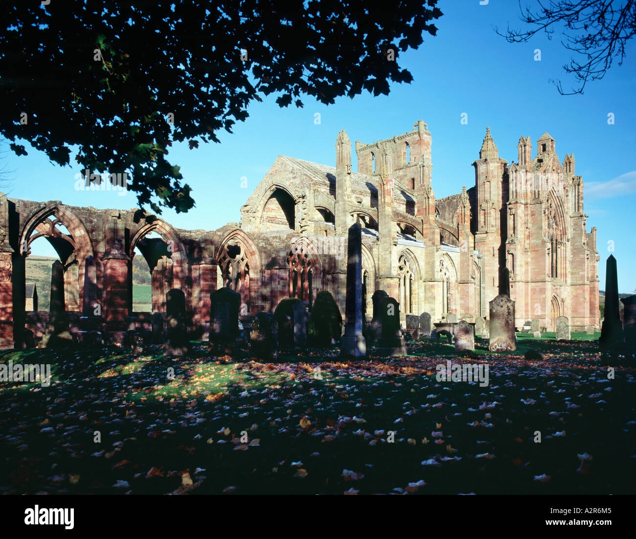 Melrose Abbey, Scottish Borders, Scozia Foto Stock