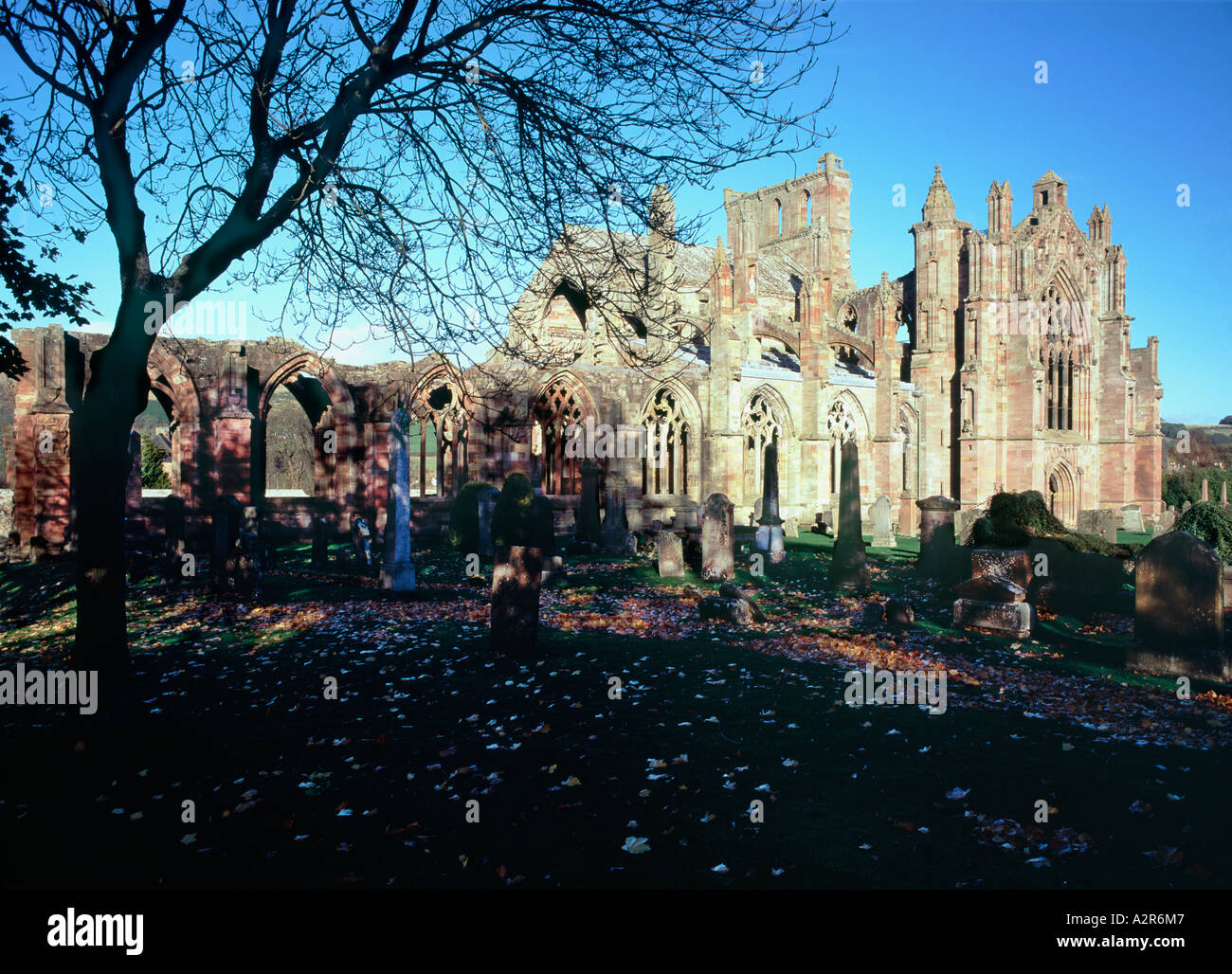 Melrose Abbey, Scottish Borders, Scozia Foto Stock