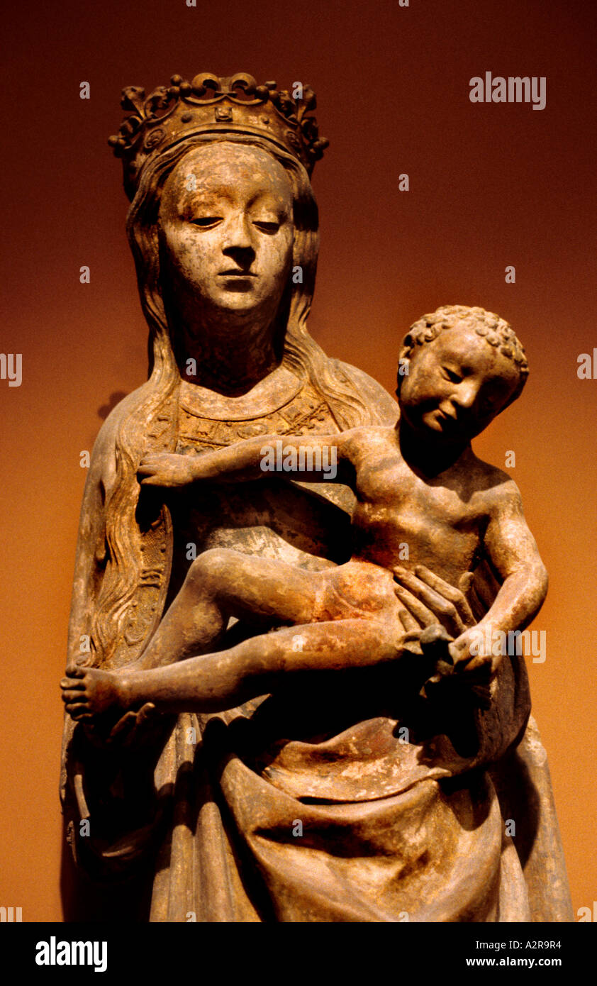 Maria Cristo religione Normandie XVI C Madonna e Bambino scultura Foto Stock