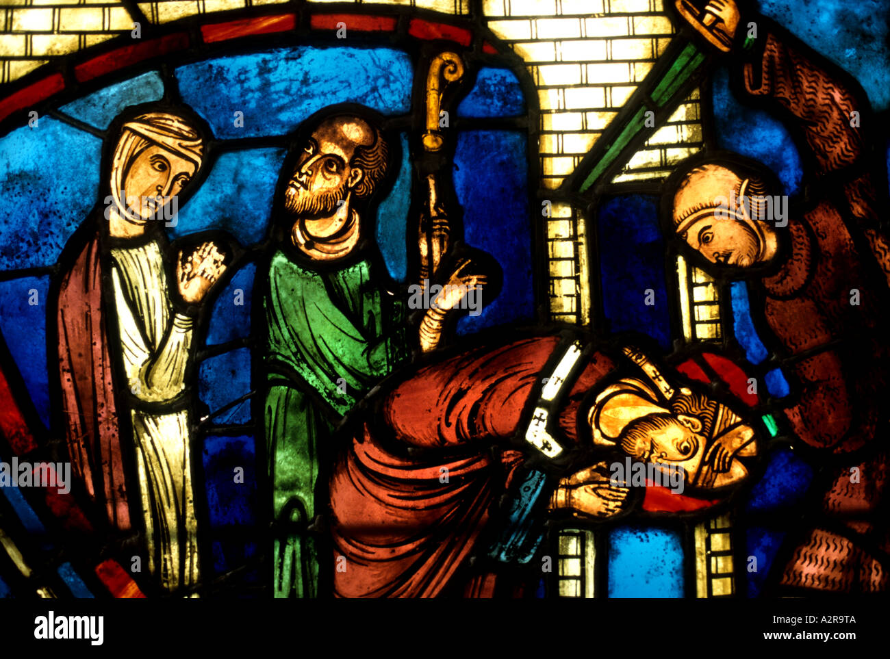 Chiesa Soissons Vita di San Biagio XIII sec. religione vetro piombato Louvre con piombo reticolo di luce finestra vetro macchiato Foto Stock