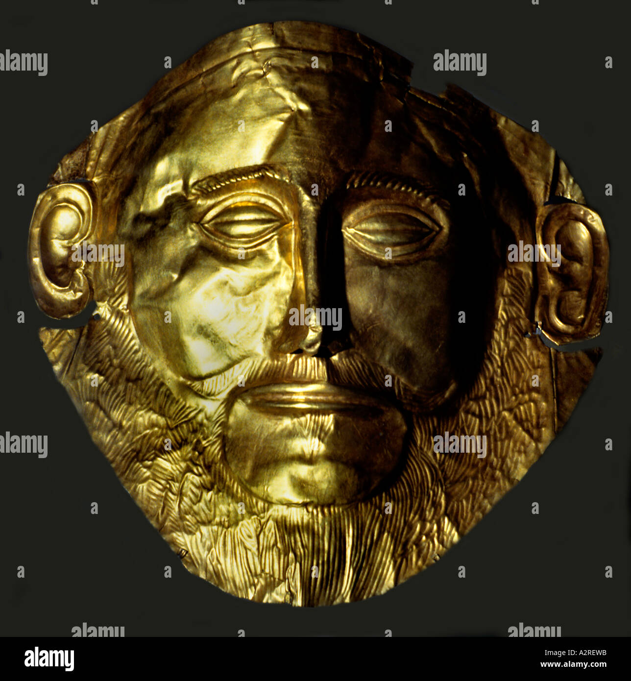 Maschera Funeraria di Agamennone Micene oro maschera Grecia greco re di Troia guerra di Troia Foto Stock
