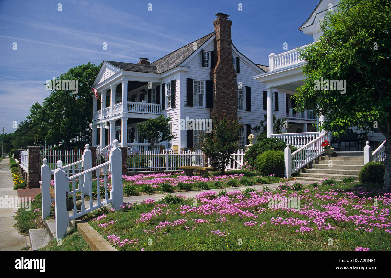 North Carolina Beaufort storico residenze private su Front Street Foto Stock