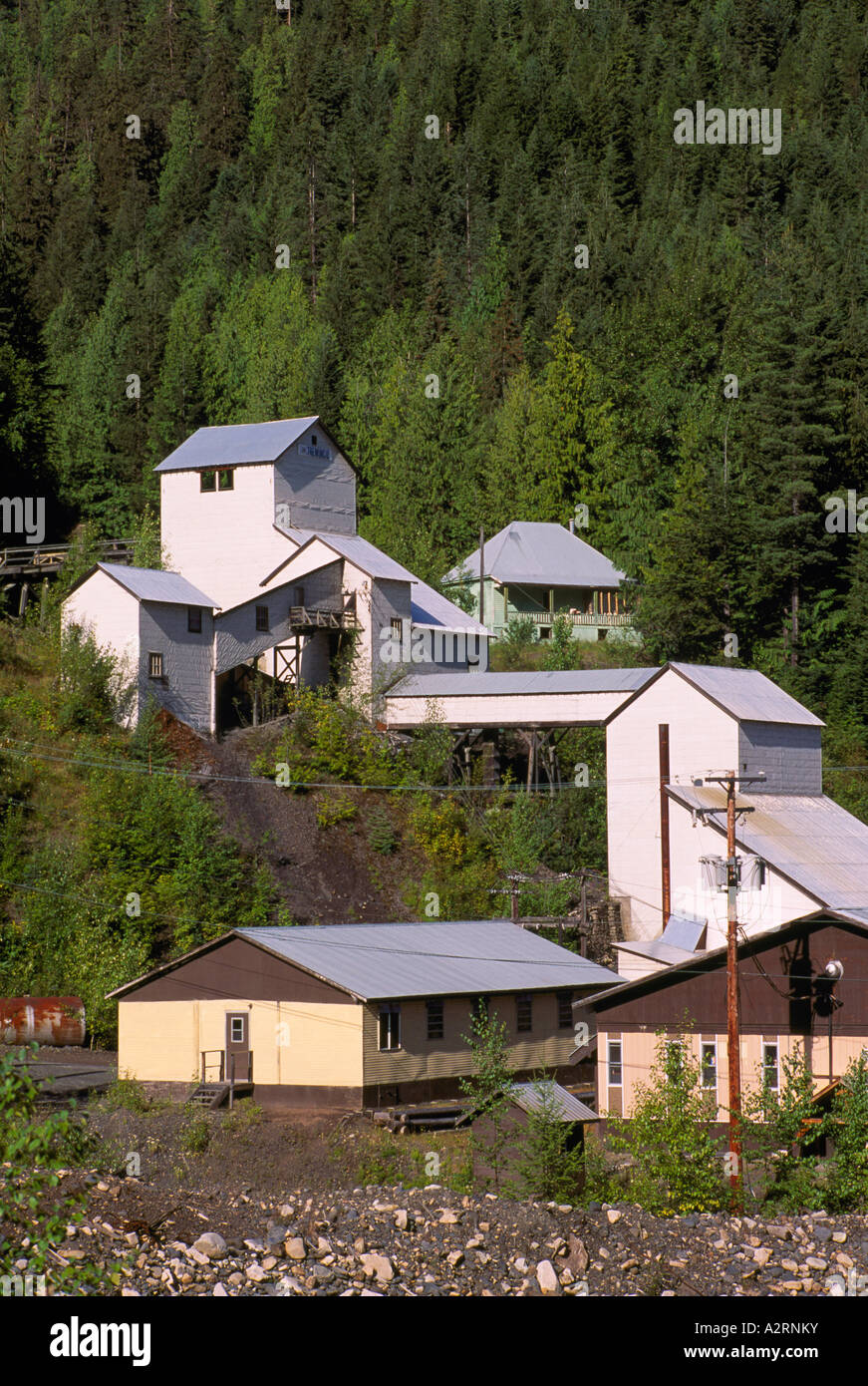 Sandon, BC, British Columbia, Canada - Klondike miniera di argento, un campo di minatori in Slocan Valley, Regione di Kootenay Foto Stock