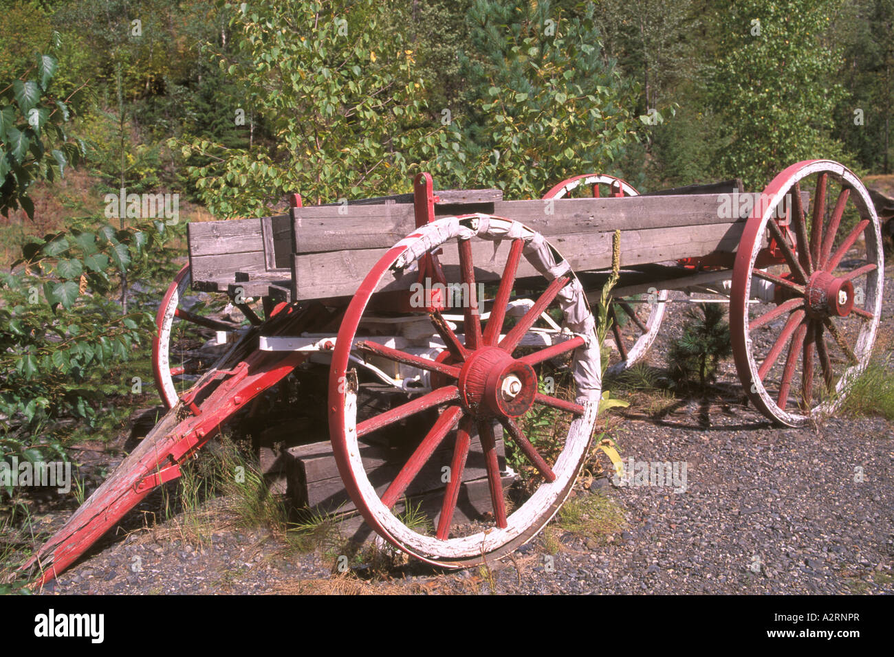 Sandon, BC, British Columbia, Canada - legno vecchio carro merci nel centro storico di 'Silver Rush' Mining città fantasma, Regione di Kootenay Foto Stock