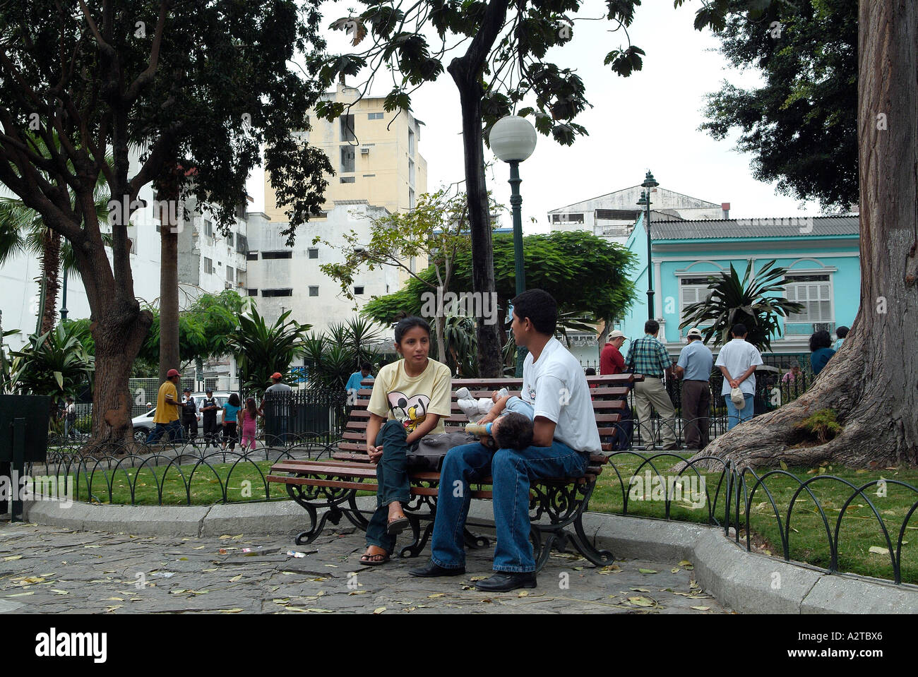 Gli amanti di parlare nel Parque Seminario , Guayaquil, Ecuador. Foto Stock