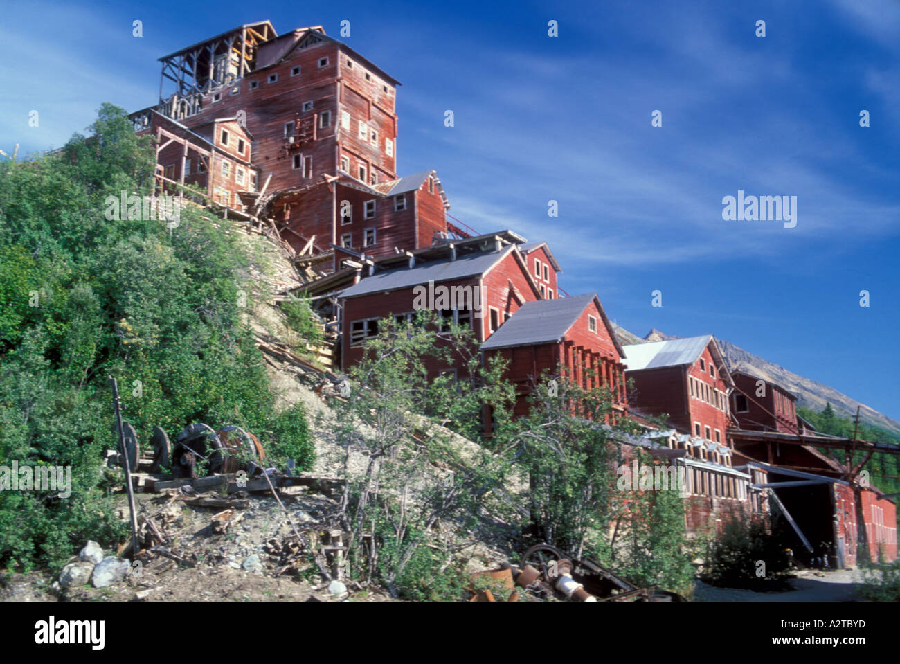 Kennicott miniera di rame di edifici abbandonati, punto di riferimento storico, Wrangell-Saint Elias National Park in Alaska Foto Stock