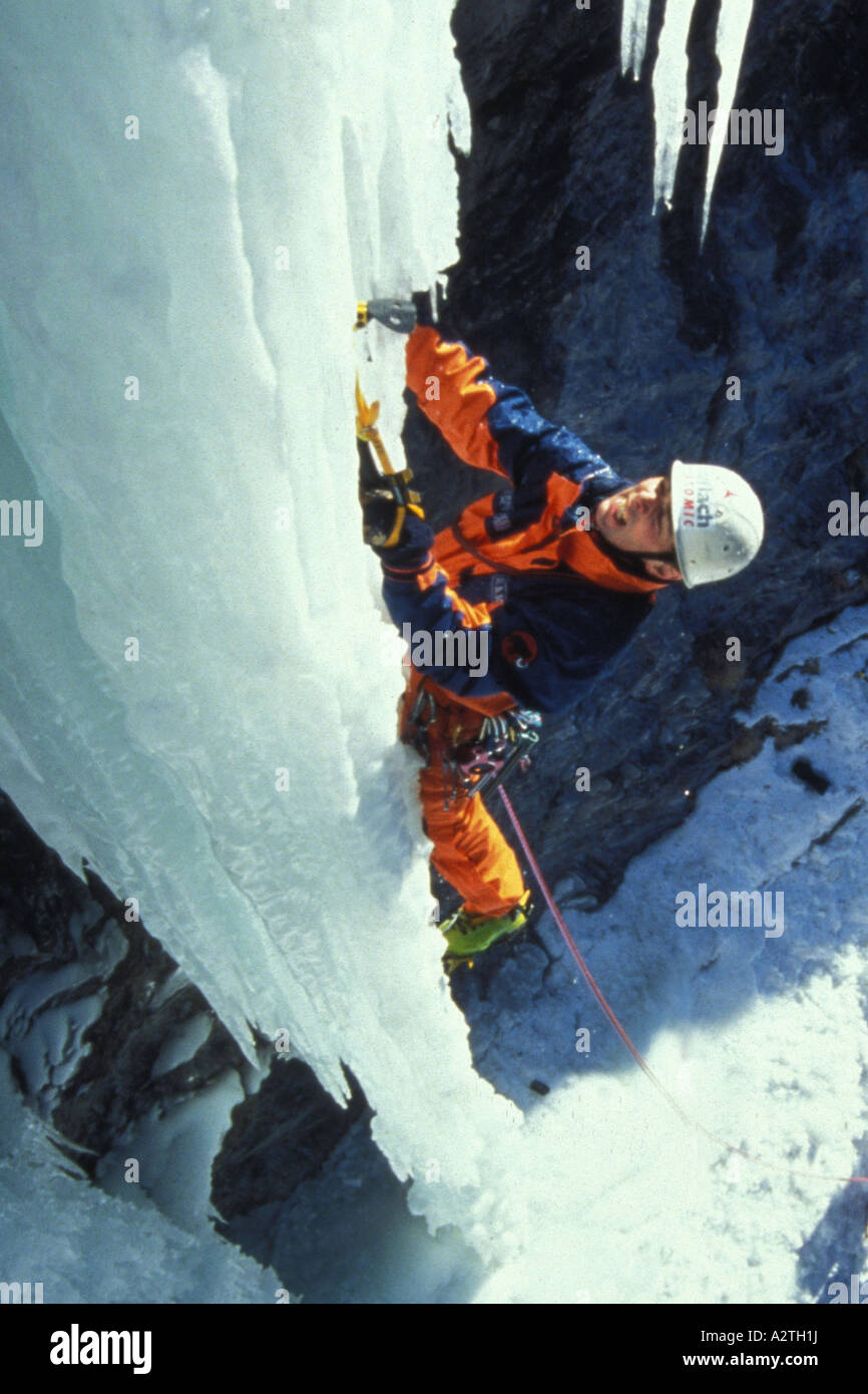 Arrampicata su ghiaccio, Austria, Alpi Foto Stock