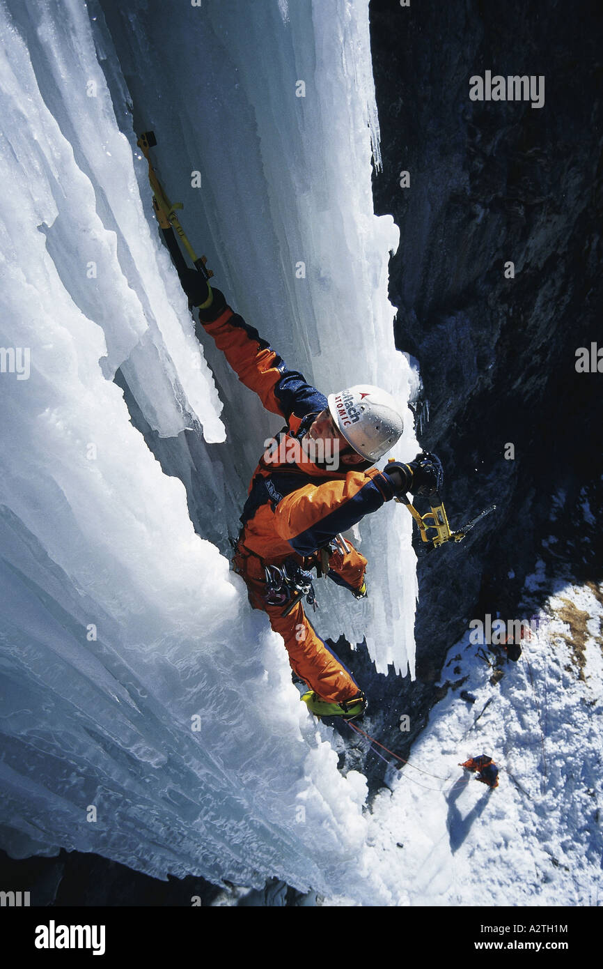 arrampicata su ghiaccio Foto Stock