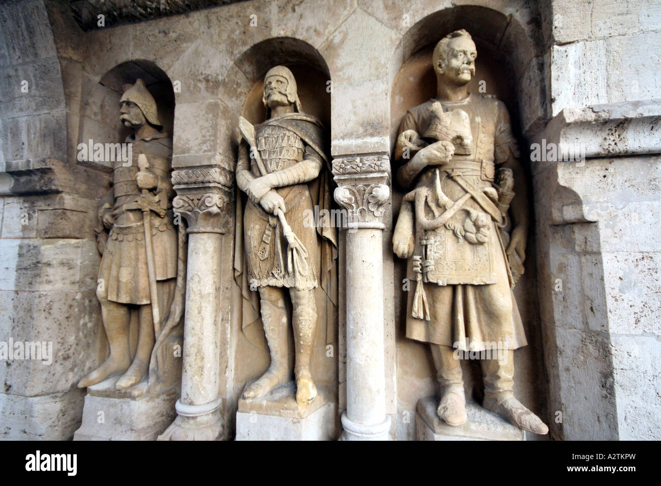 Sculture al bastione dei pescatori, Budapest Foto Stock
