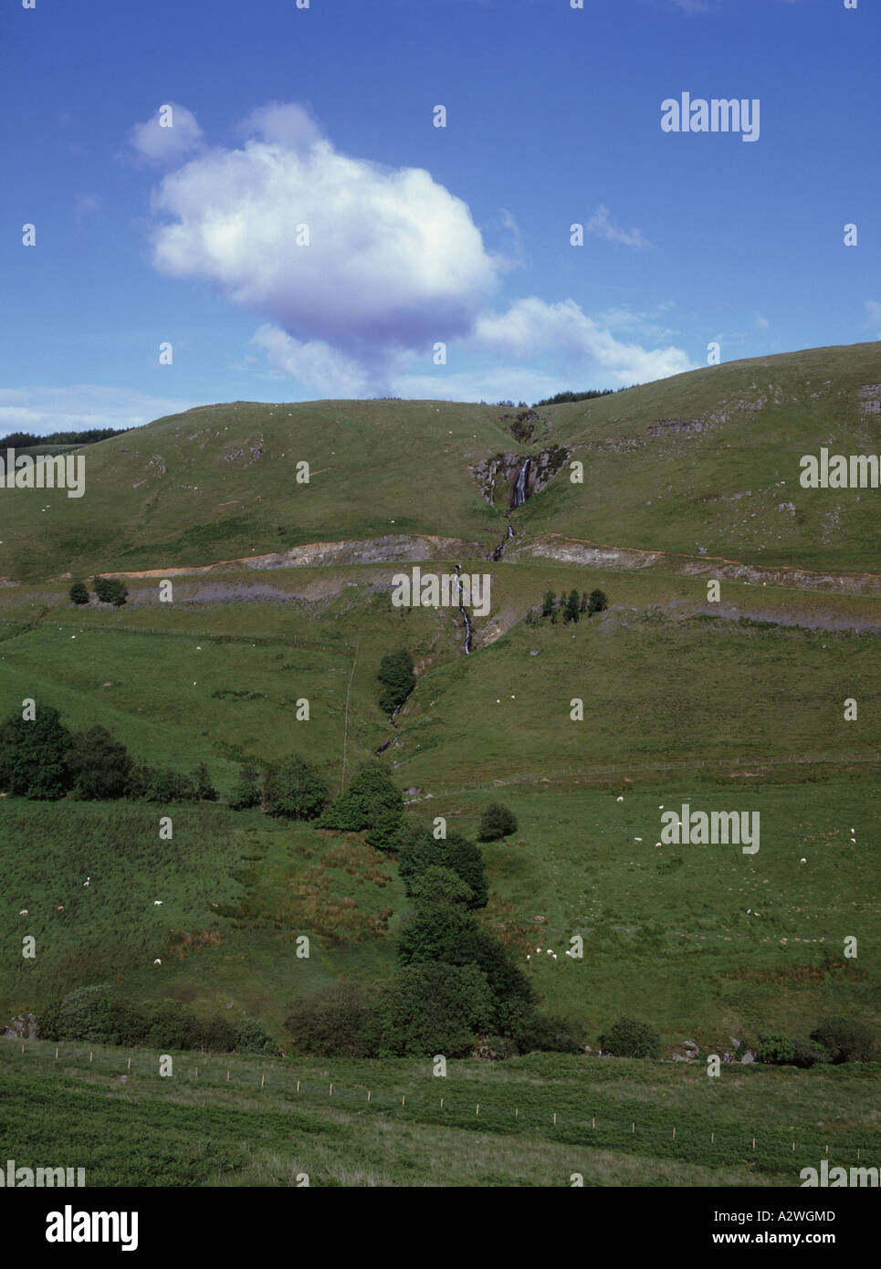 Una valle nel telecomando Cambriam montagne gamma nel Mid-Wales tra Tregaran e Builth Wells Foto Stock