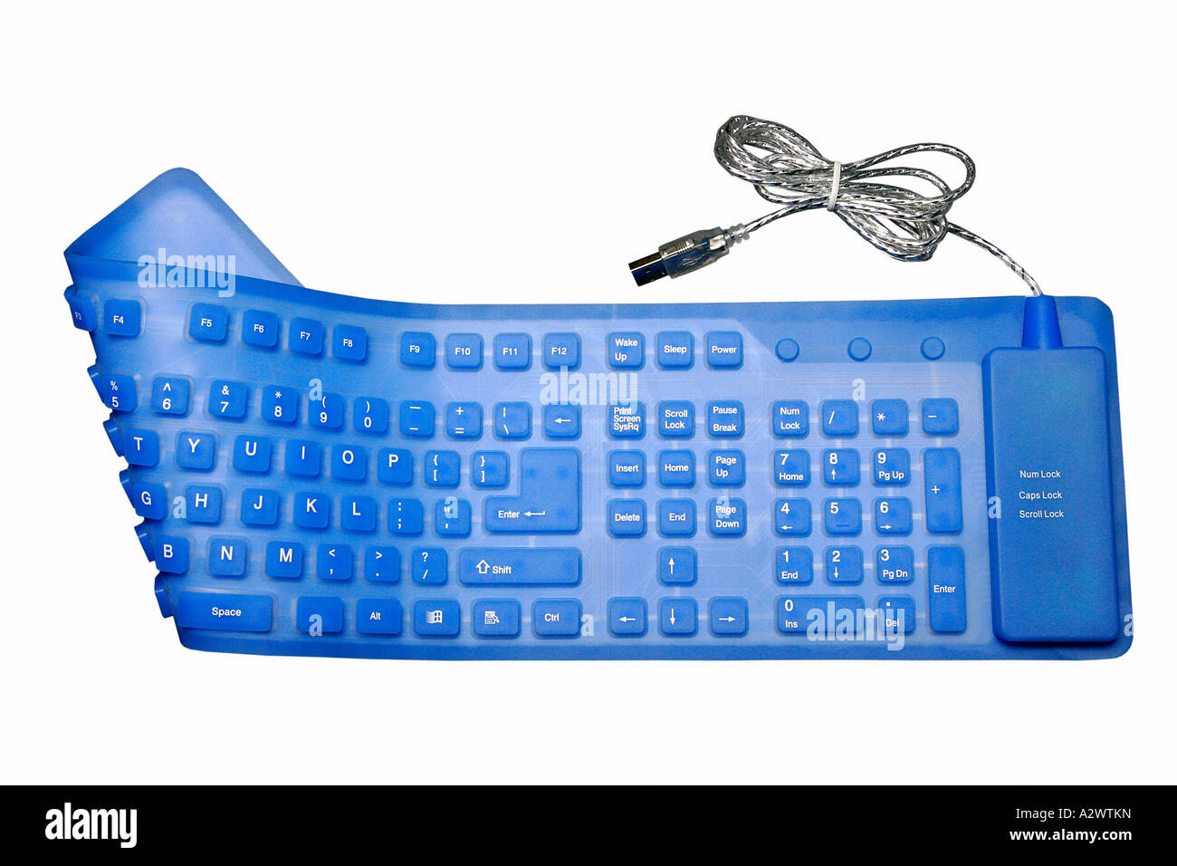 Flessibile della tastiera blu simbolo di computer collegamento internet azione chiudi estesa fino a chiave tecnologia closeup barra spazio poco profondo Foto Stock