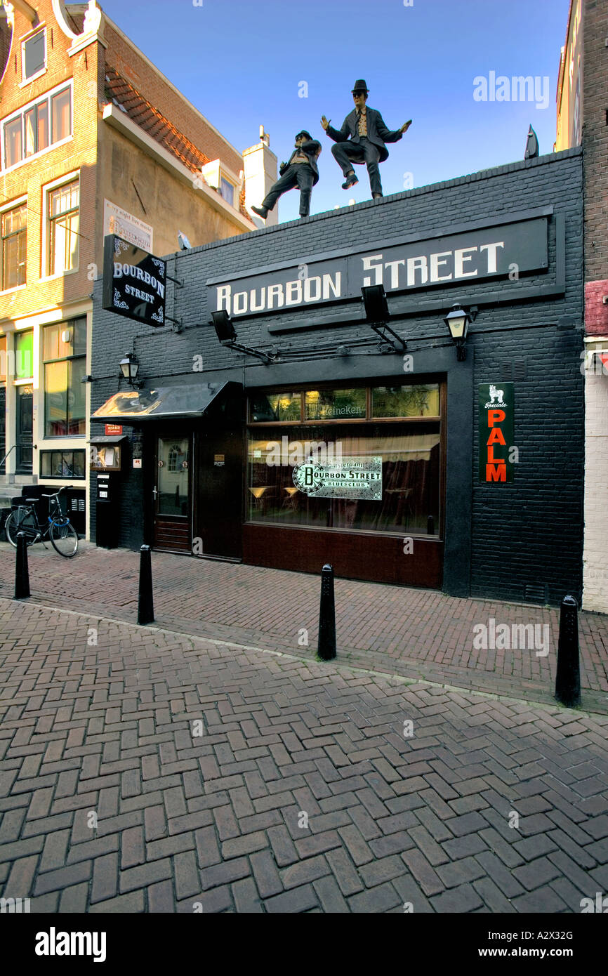 Facciata nera del Bourbon Street Blues Club con musica dal vivo - Amsterdam Foto Stock