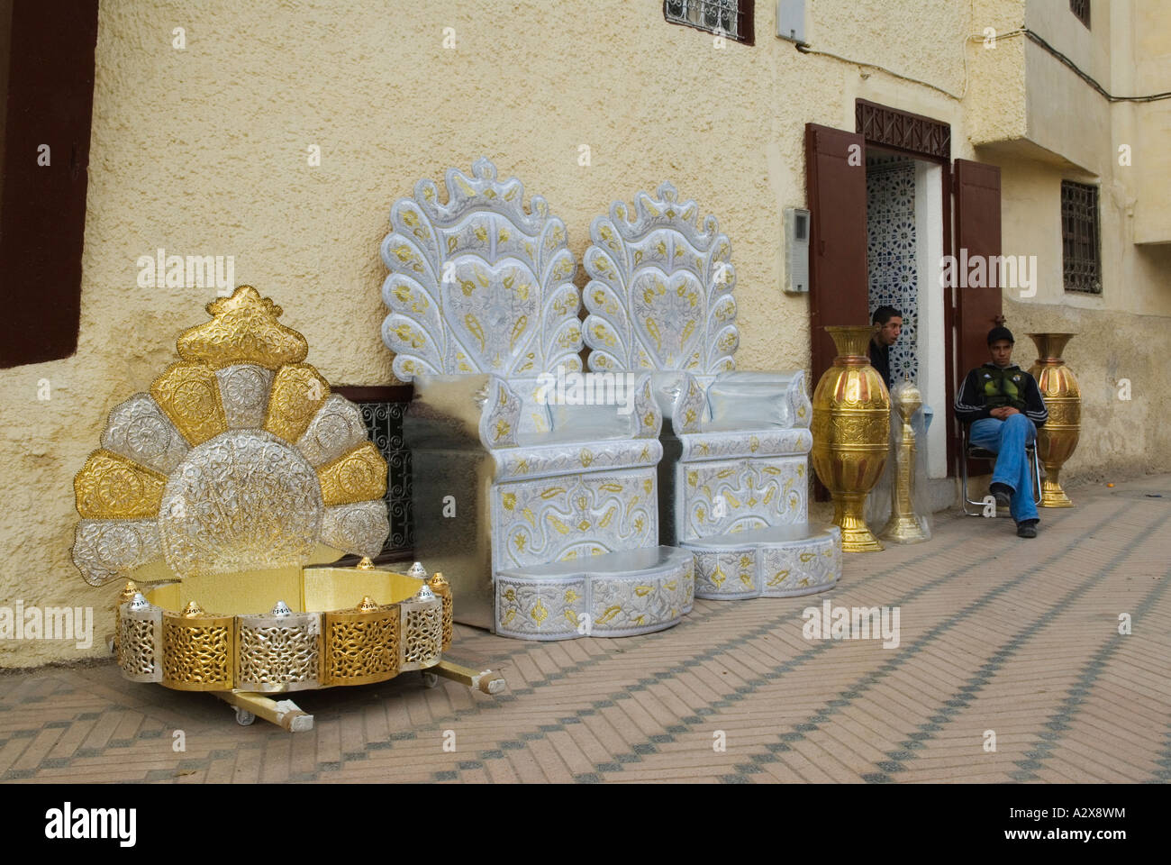 Fes el Bali Marocco Nord Africa matrimonio sedie per il noleggio Foto Stock