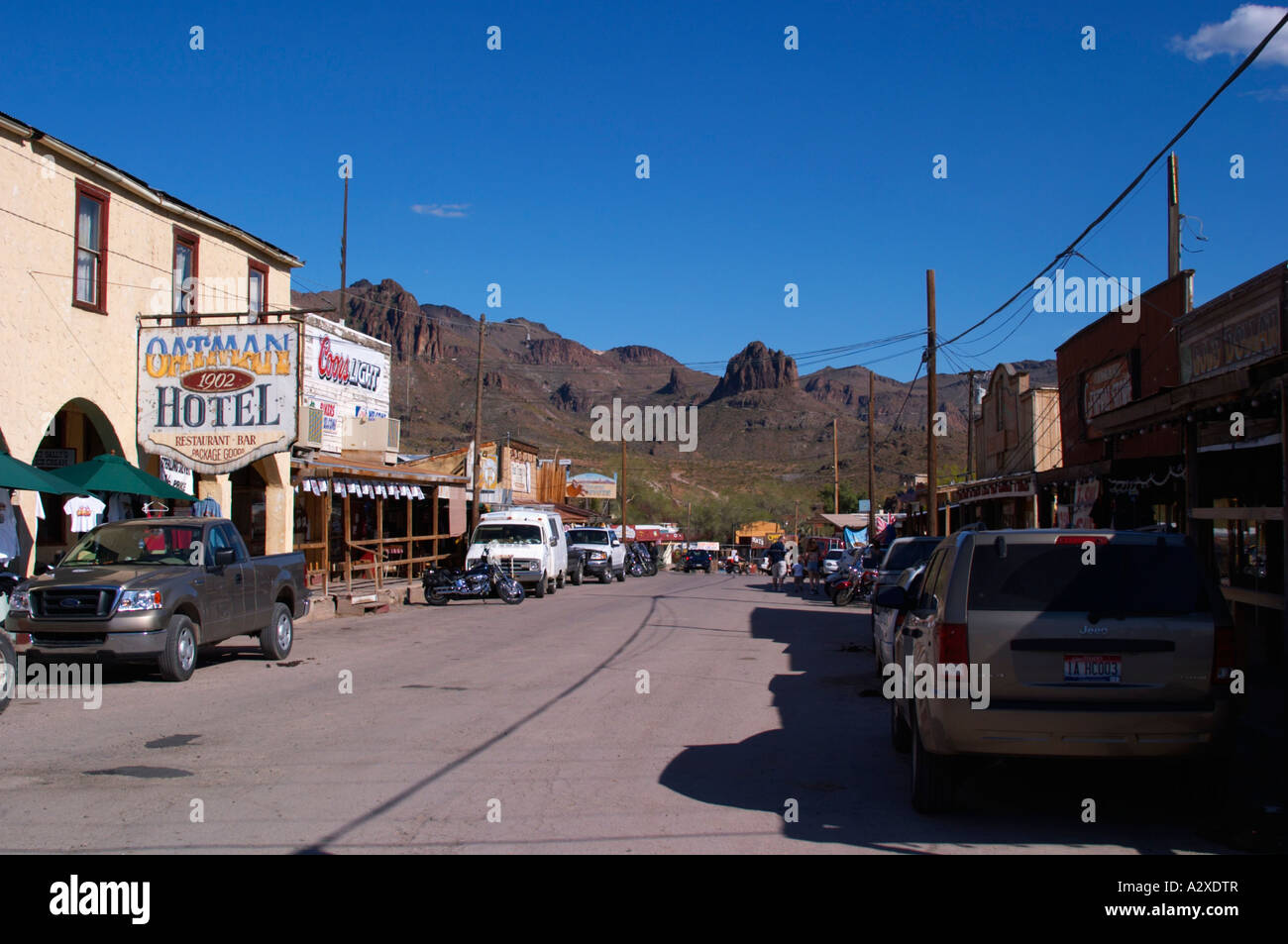 Oatman, Off Route 66 città mineraria Main Street Arizona USA Foto Stock