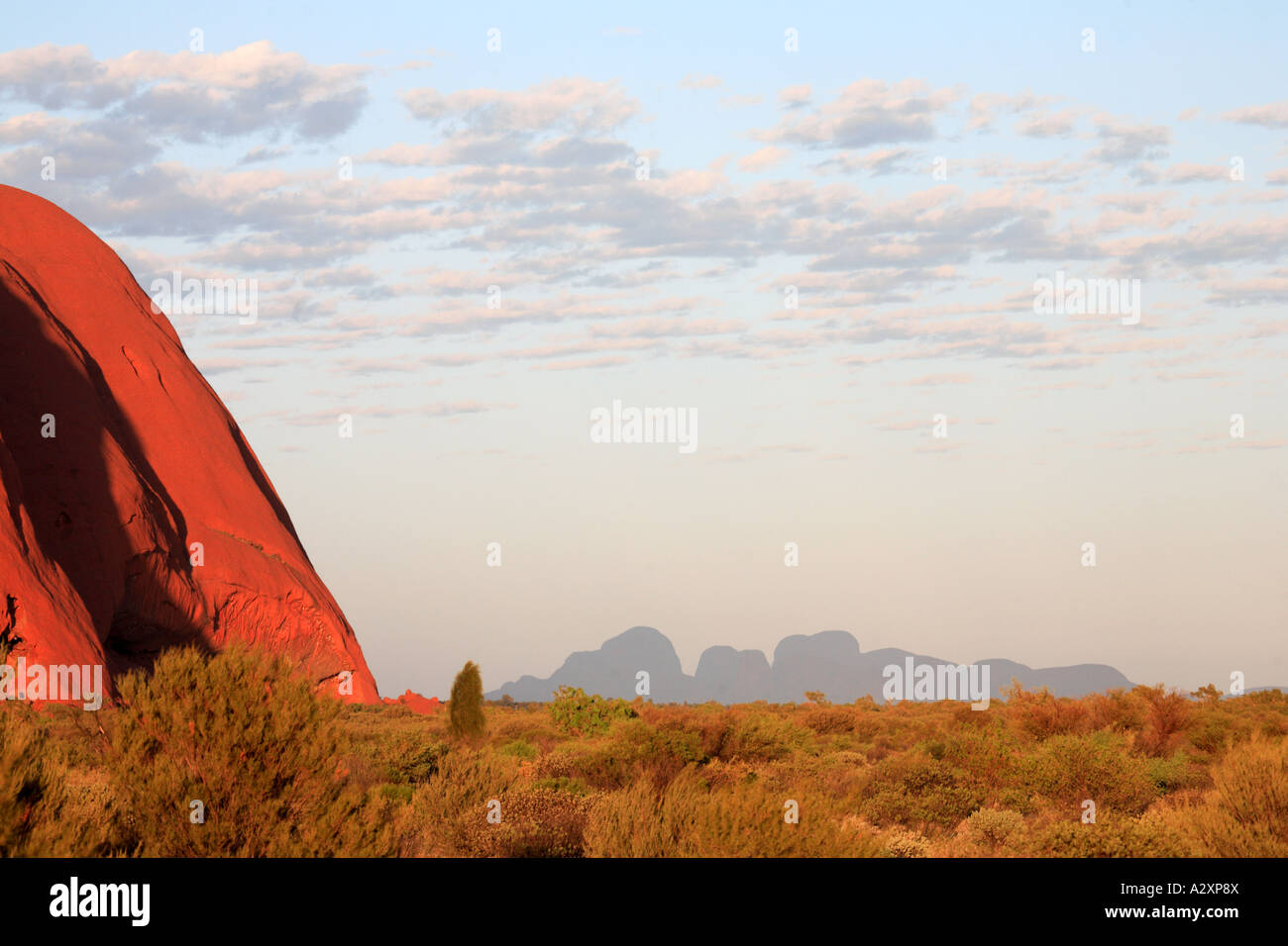 Ayers Rock con olgas sull orizzonte - uluru olgas - Territorio del Nord - Australia Foto Stock