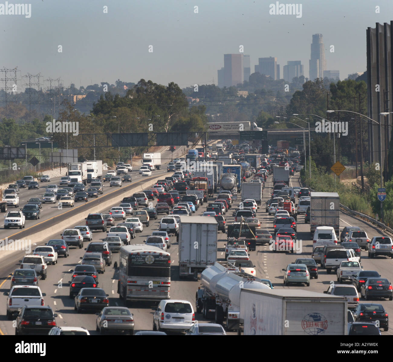 Inceppamento di traffico sulla Interstate 5 a Los Angeles California Foto Stock