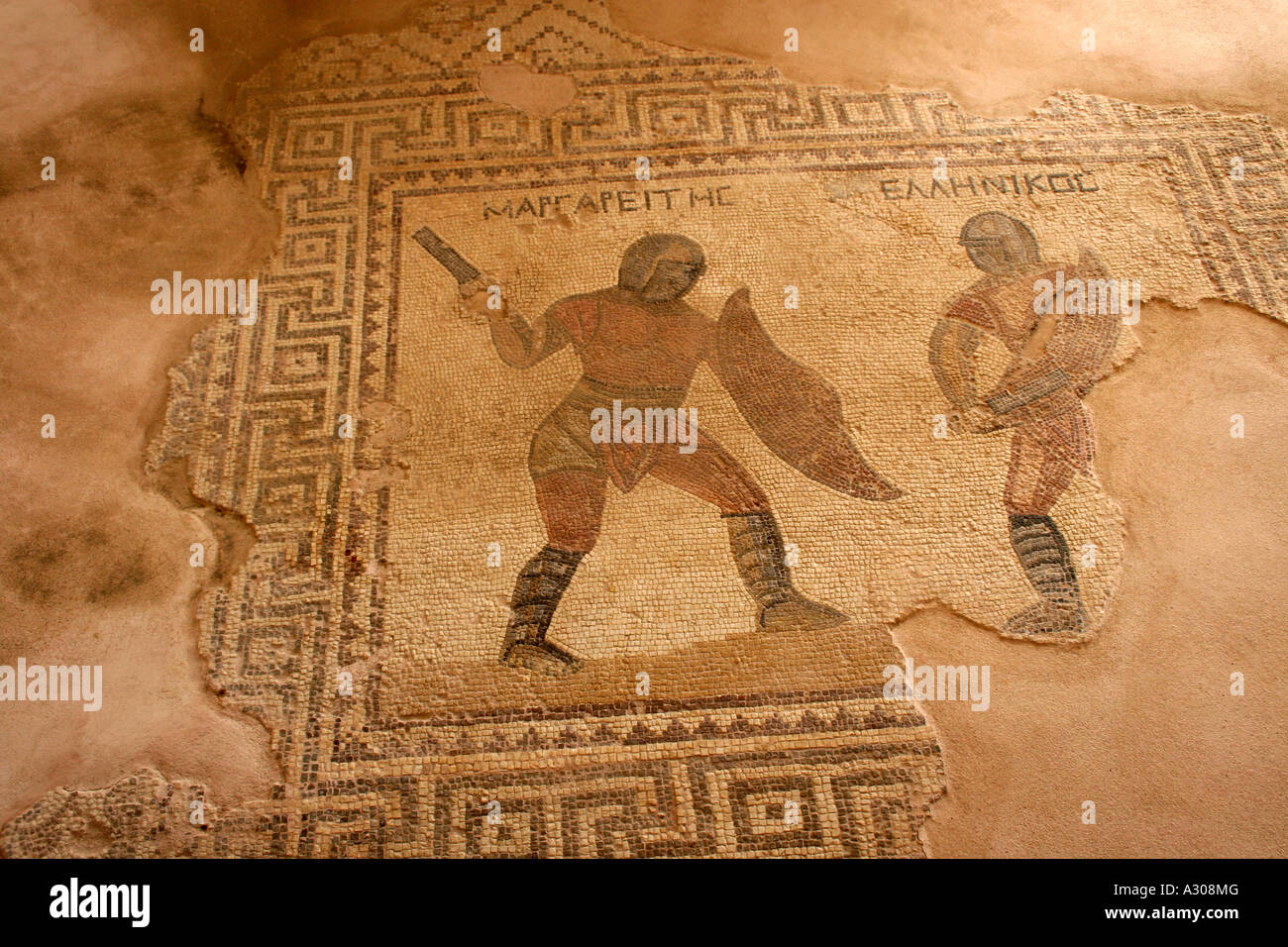 Pavimento a mosaico. Casa dei gladiatori. KOURION. Curio. Cipro. Isola del Mediterraneo. Europa Foto Stock