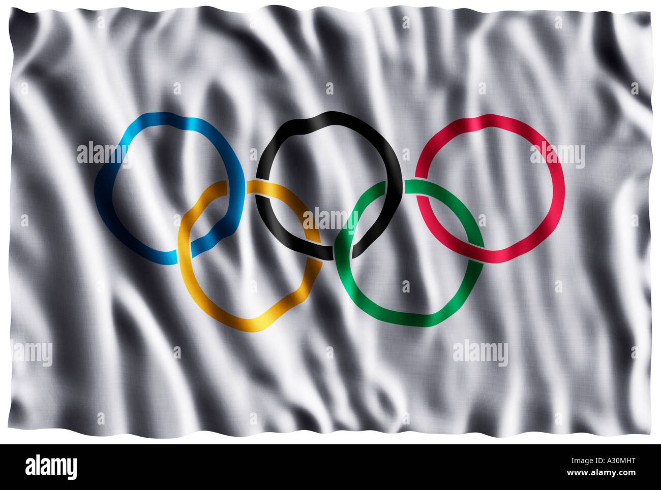 Anelli olimpici increspata bandiera Foto Stock