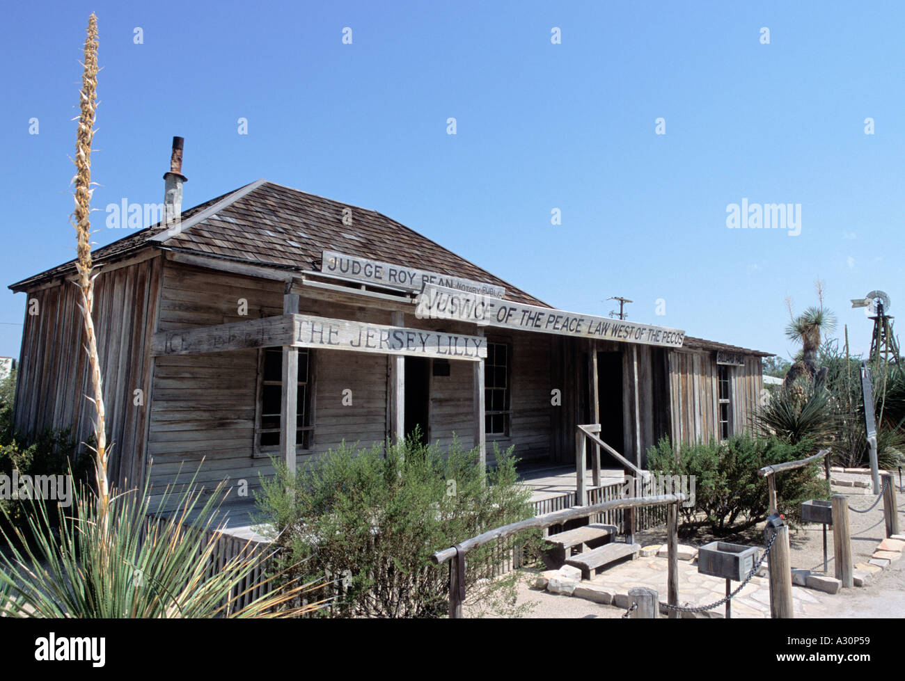 Salone storico courthouse del giudice Roy Bean la Legge a ovest del Pecos in Langtry West Texas Foto Stock