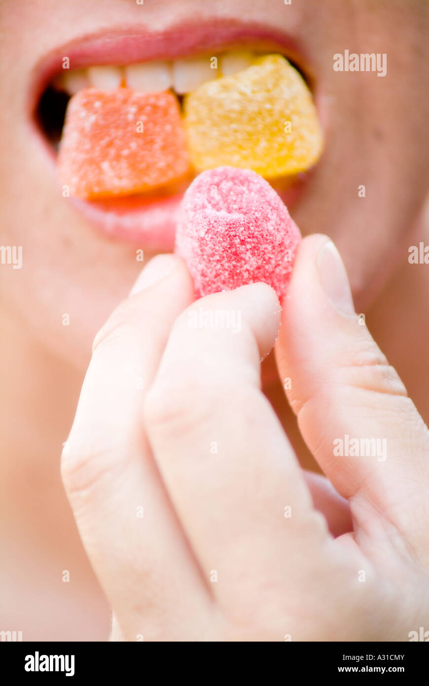 In prossimità della bocca con sugarcoats Foto Stock