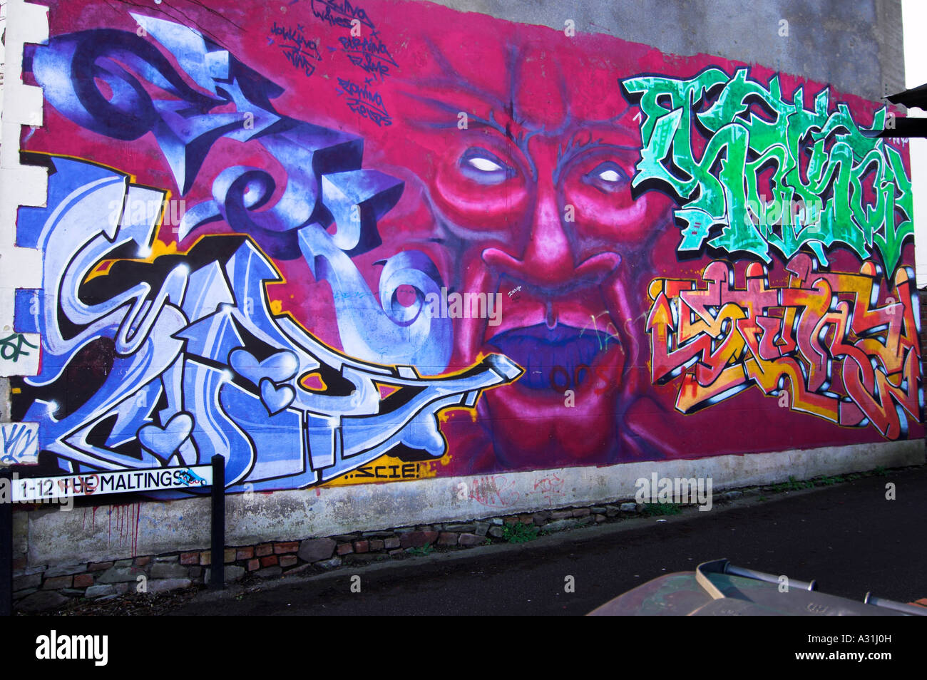 Muro di graffiti arte Montpelier Bristol REGNO UNITO Foto Stock
