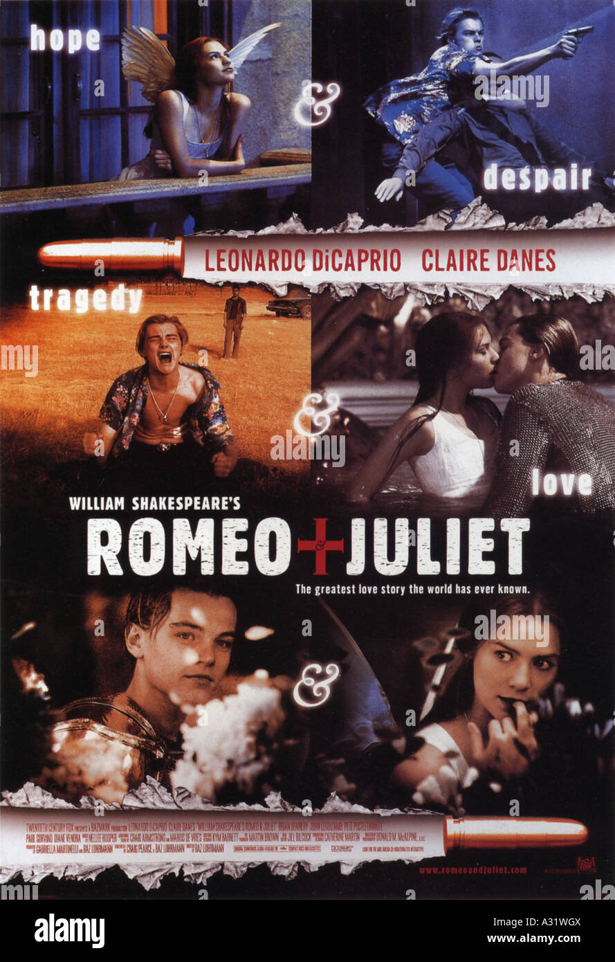 WILLIAM SHAKESPEARE ROMEO E GIULIETTA di poster per 1996 TCF film con Leonardo DiCaprio e Claire Danes Foto Stock
