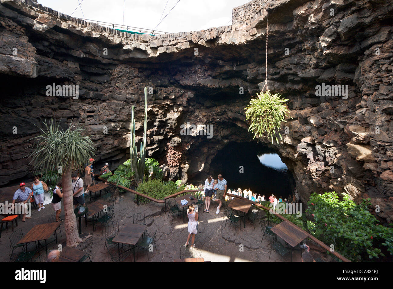Ristorante in Jameo Chico, Jameos del Agua, Lanzarote, Isole Canarie, Spagna Foto Stock