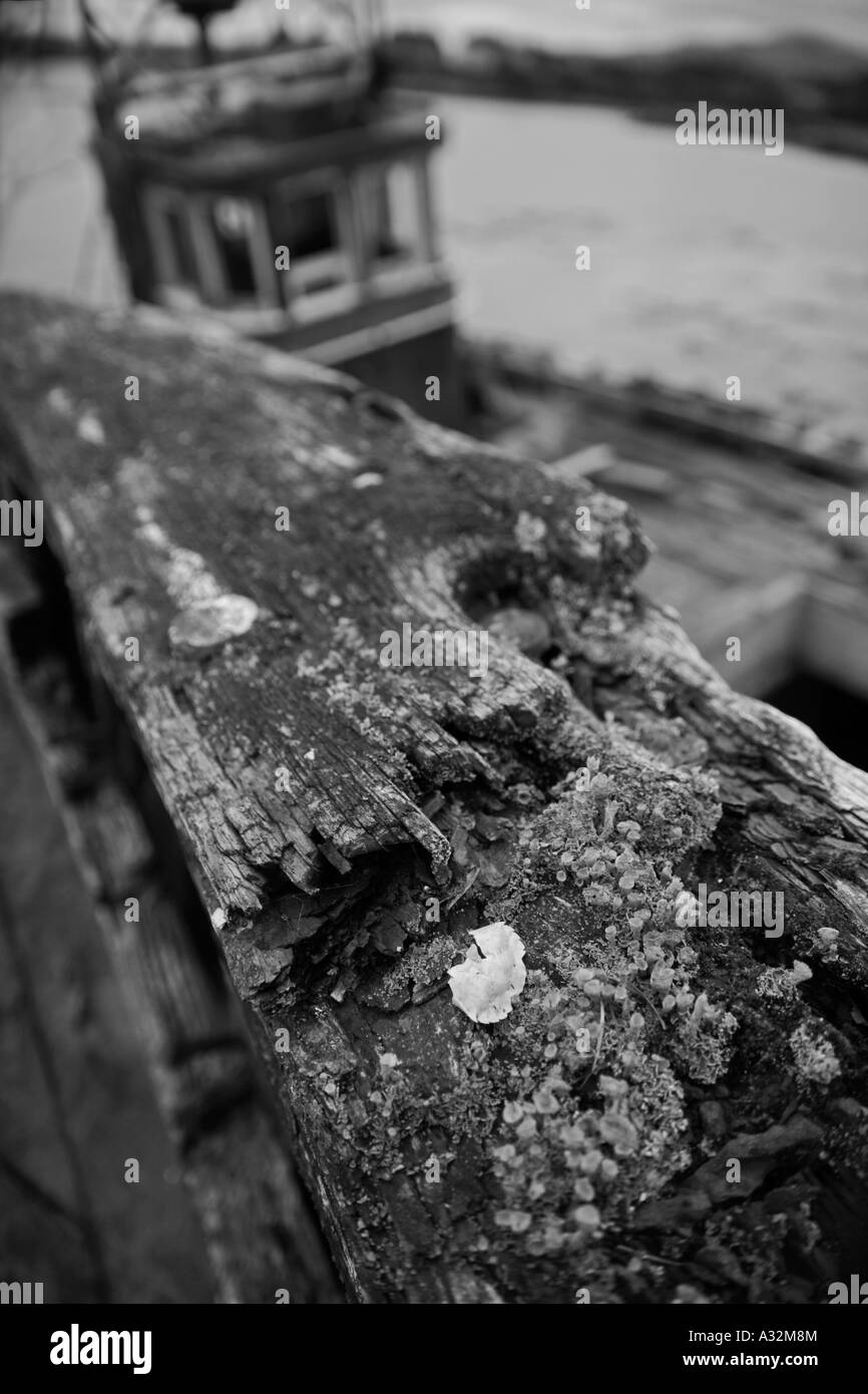 Il vecchio marciume abbandonato barche da pesca a Salen, Mull, Scozia Foto Stock