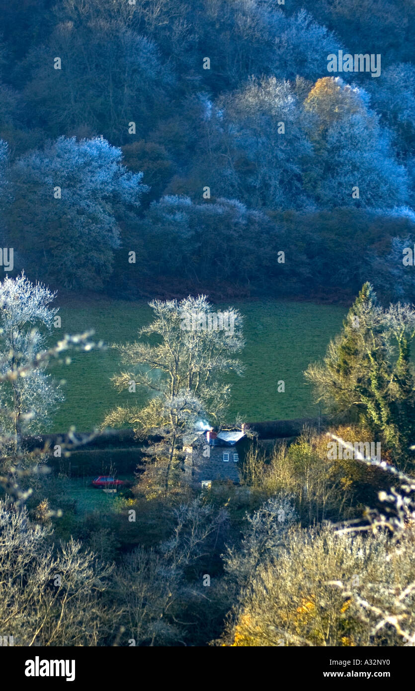 Una scena invernale in Powys, Wales, Regno Unito. Foto Stock