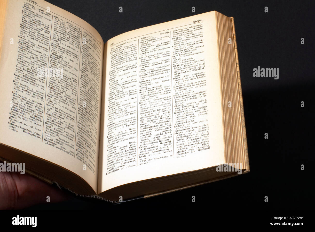 Libro aperto con testo Foto Stock